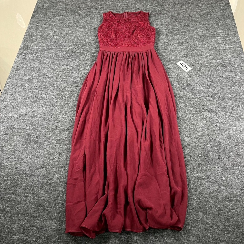 Dressystar Gown Formal Dress Womens XS Burgundy Round Neck Lace Detail Back Zip